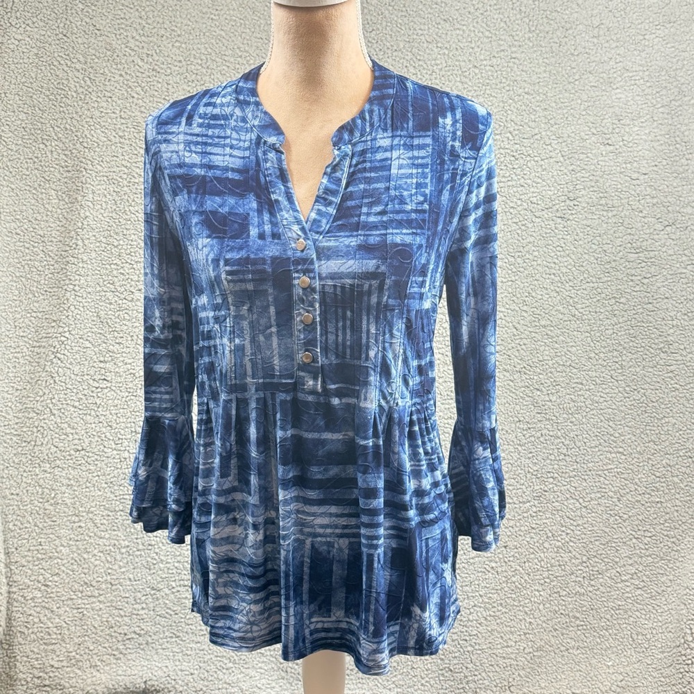 Studio Works Blue Patterned‎ Henley Tunic Top